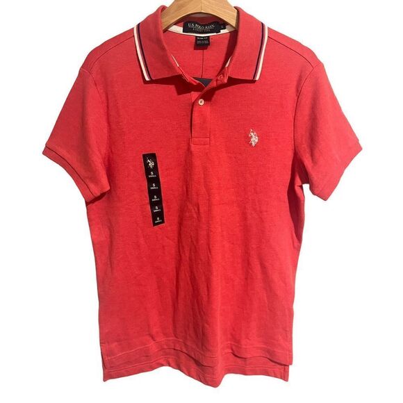 US POLO ASSN Polo Shirt Mens Small Coral Short Sleeve Feel Dry Pony Brand New - Picture 1 of 10